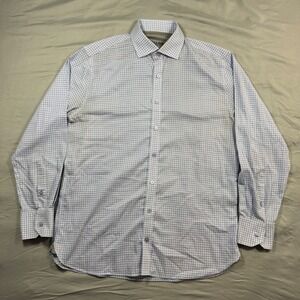 Twillory Performance Plaid Dress Shirt Mens 16‎ 32-33 Tailored Fit Blue Gingham